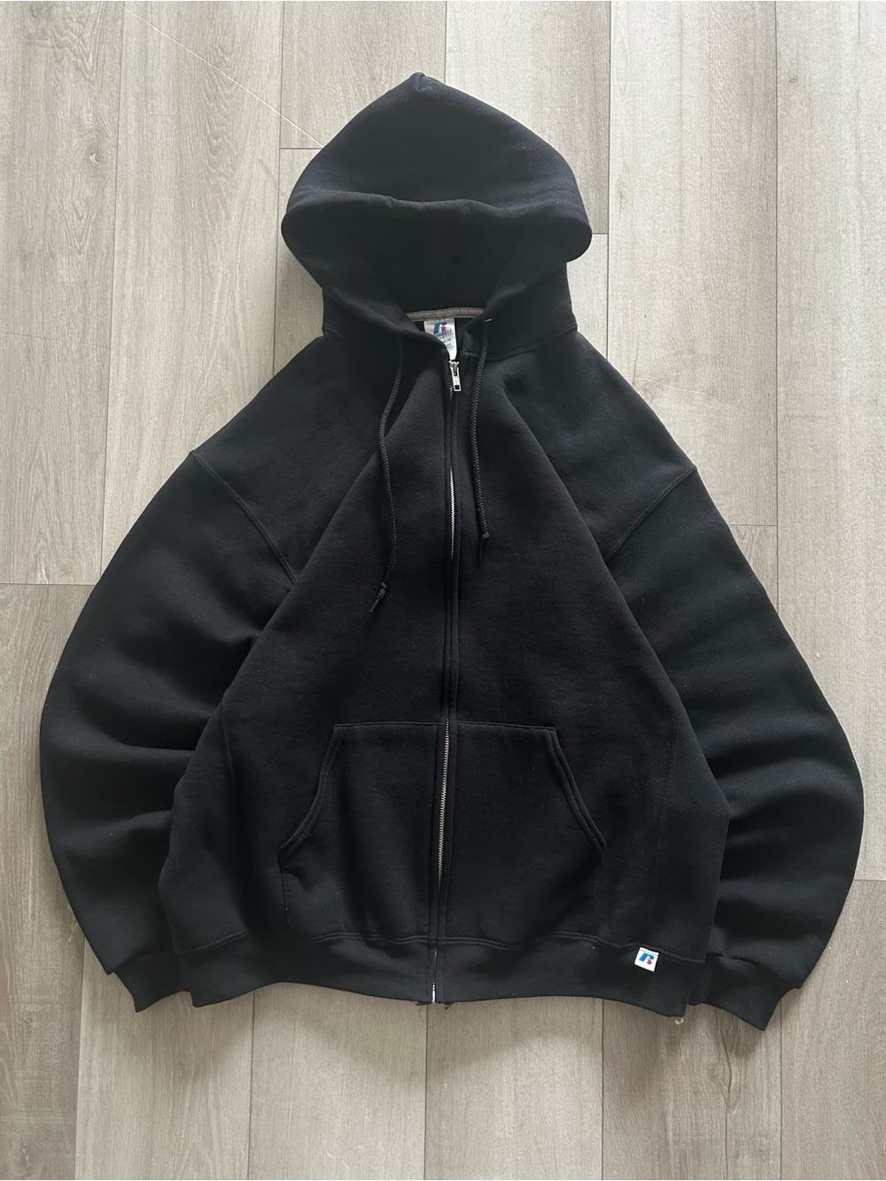 Vintage Russell Athletic Black Full-Zip Hooded Sweatshirt Size XL